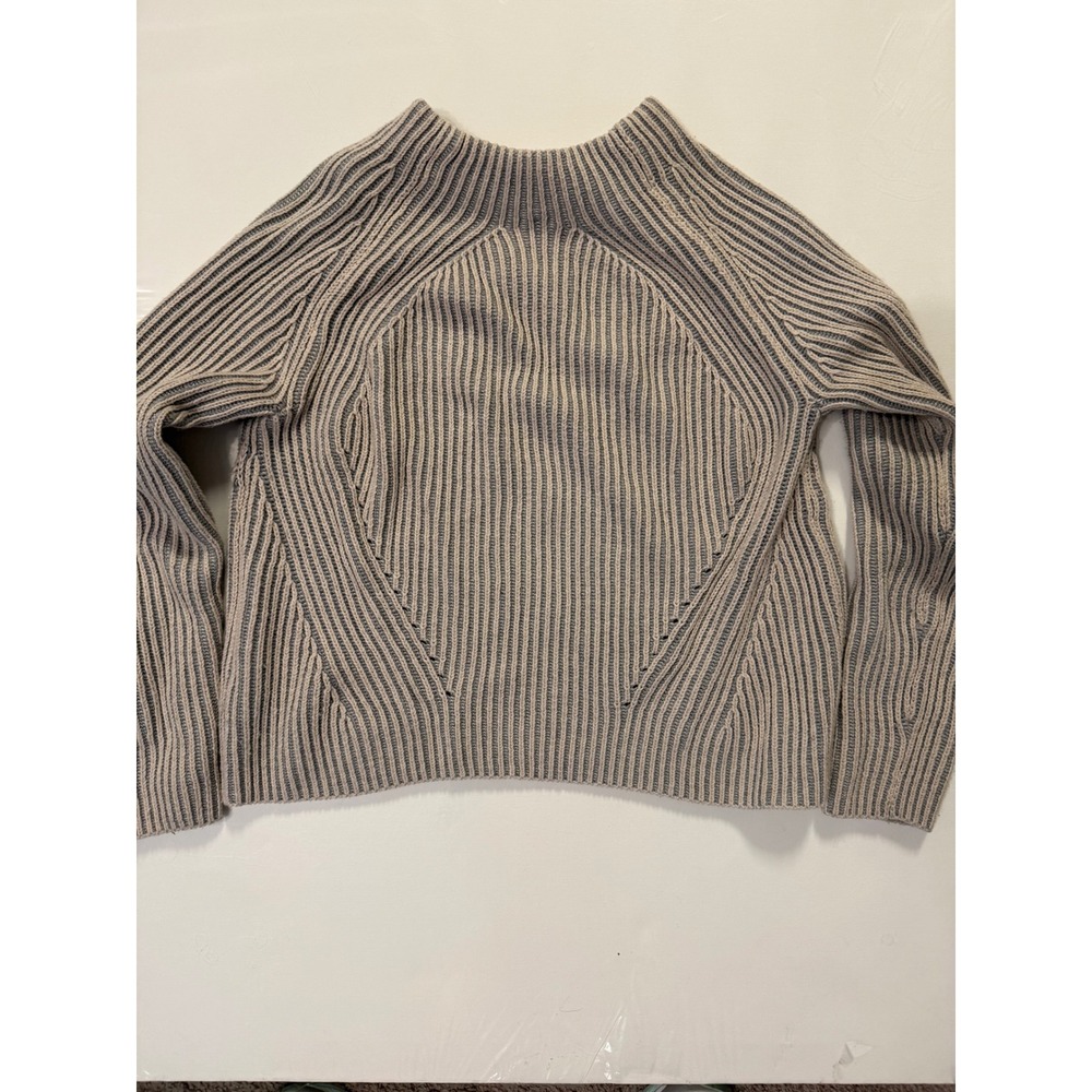 Athleta Womens XS Ribbed Mock Neck Sweater beige Marled Pullover 352970-01
